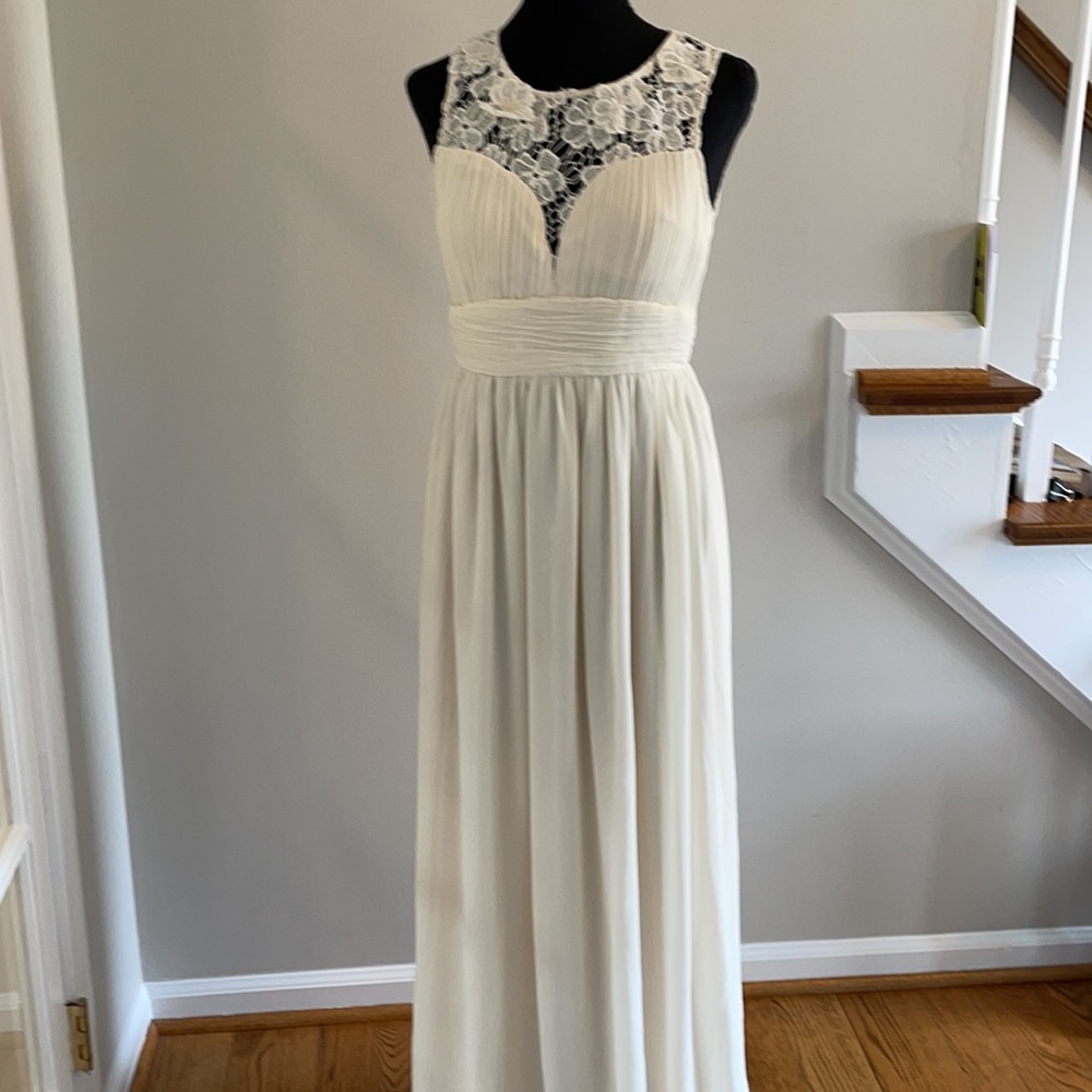 LOVE POINT LACE CHIFFON BEIGE WEDDING DRESS REHEARSAL HONEYMOON LONG GOWN LARGE